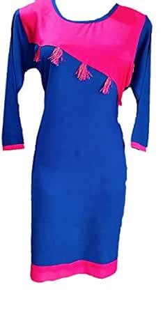 Buy Women's Blue Colour 3/4 Sleeves Linen Straight Kurta at Amazon.in