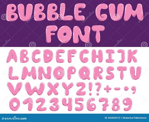 Cute Pink Bubble Gum Font With Numbers And Signs Isolated, 1990 Vibe ...