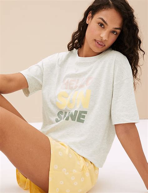 Buy Cotton Rich Sunshine Slogan Pyjama Top at Marks & Spencer