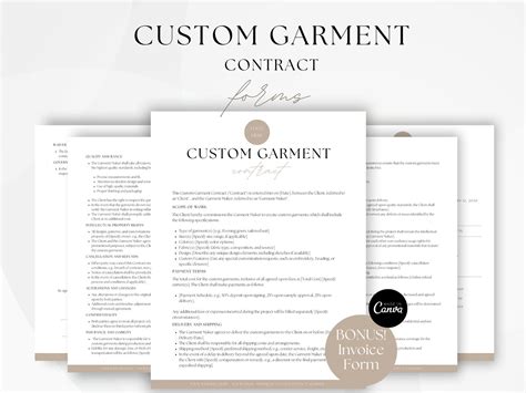 Custom Garment Contract, Tailor Made Clothing Agreement, Bespoke ...