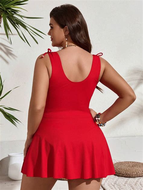 SHEIN Swim Curve 2 Piece Set Plus Size Women Modest Fashion Solid Color ...