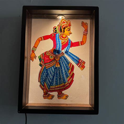 Framed Tholu Art Leather Painting with Inset Light (small) — Khojcrafts