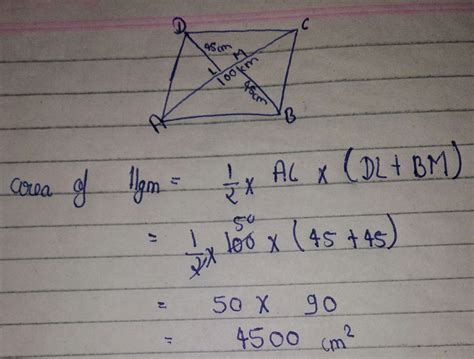 one diagonal of a parallelogram is 100 cm and the perpendicular ...