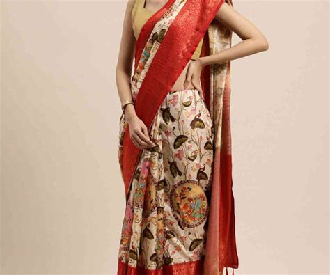 Kanjeevaram Silk Saree with Kalamkari Print | Vastranand