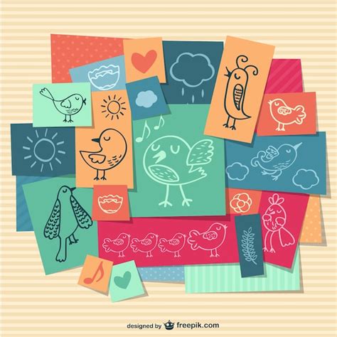 Wektor rysunek animowany kolaż ptaki | Wektor Premium