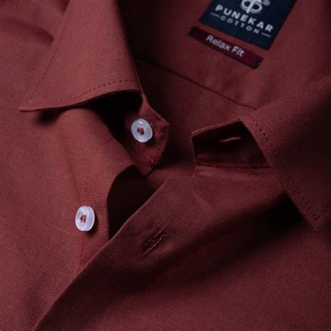 Brick Red Color Solid Cotton Linen Shirt For Men – Punekar Cotton