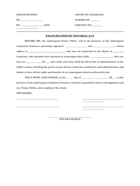 Louisiana Emancipation Form - Blank Fillable Template | Fill Out, Print ...