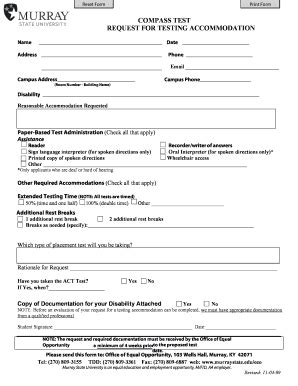 Fillable Online murraystate Compass test request for testing ...