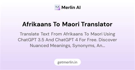Afrikaans to Maori Translator