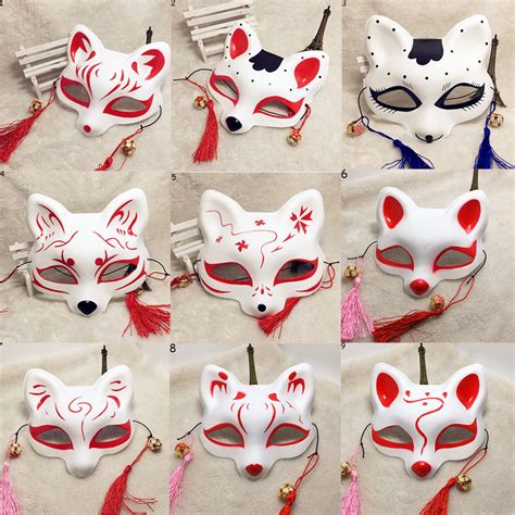 Halloween Cosplay Half Face Hand-Painted Japan Foxmask Kitsune Ball ...