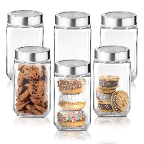 Piramal square Glass jar 6 Pack(800ml) with Airtight See Through Steel ...