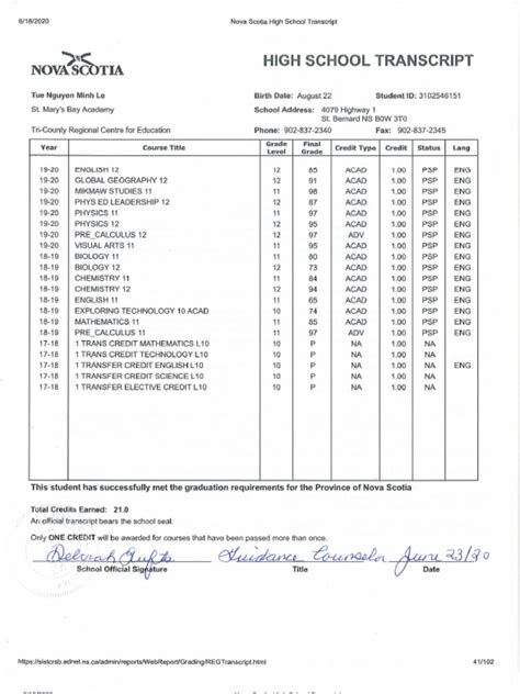 Image result for Canadian High School Transcript