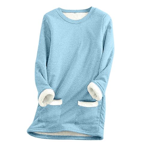 Womens Sherpa Fleece Lined Sweatshirts Winter Warm Crewneck Sweatshirt ...