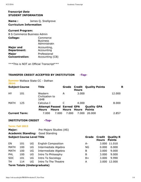 Image result for Transcript with Credit Hours