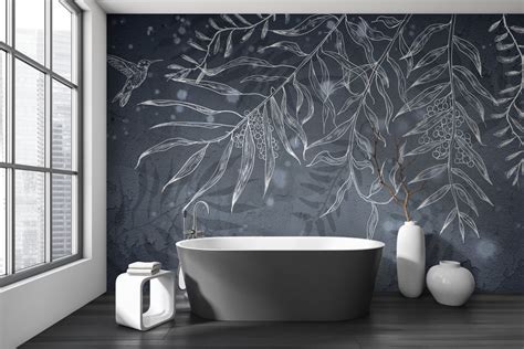Dark Gray Hummingbird Leaf Shadow Wallpaper Murals - Giffywalls