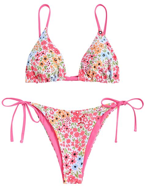 ZAFUL Women's Triangle Bikini Floral String Bikini Set Two Piece ...