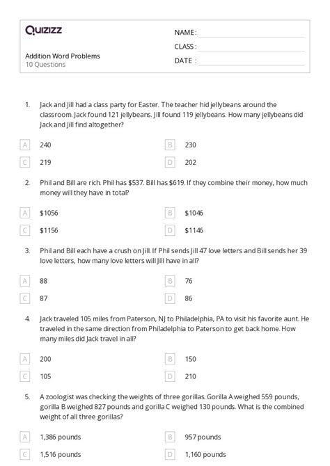 50+ Addition Word Problems worksheets for 3rd Class on Quizizz | Free ...
