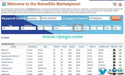 NameSilo Marketplace：老域名抢注与拍卖平台，可选10年以上权重域名 – VPS攻略