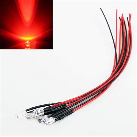 10x Red LED Light Individual Single Bulb Attached Pre-Wired Bright 12V ...