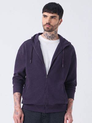 Buy The Souled Store Solids Berry Purple Mens Oversized Hooded Jacket ...