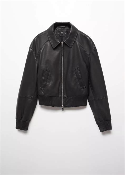 Leather aviator bomber jacket - Women | MANGO OUTLET USA