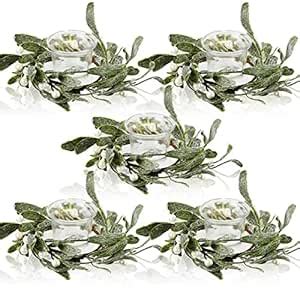 5 Pieces Pillar Candle Rings Artificial Mistletoe Wreaths with Pearl ...