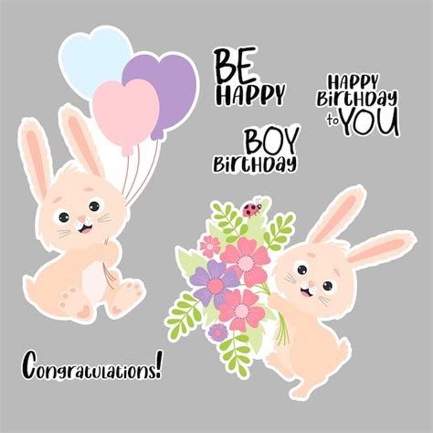 Aufkleber Süße Hasen und alles Gute zum Geburtstag Phrasen Hase mit ...