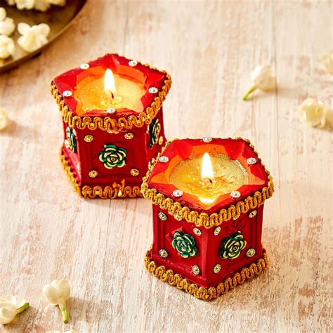 Buy Utsav Set of 2 Clay Embellished Tulsi Diyas from Home Centre at ...