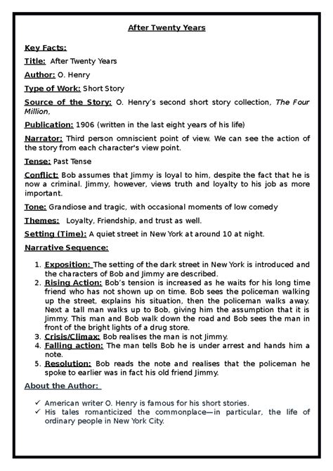 After Twenty Years - After Twenty Years Key Facts: Title: After Twenty ...