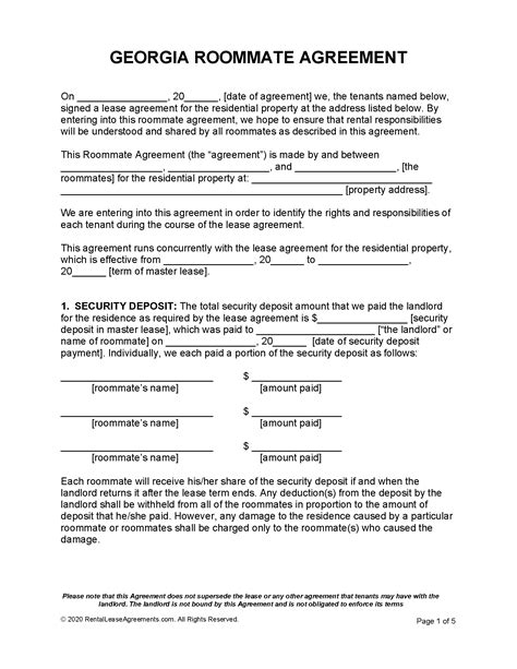 Housemate Agreement Template