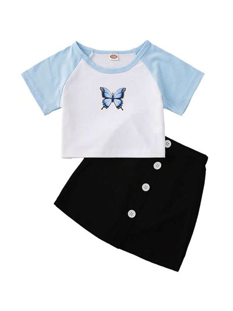 Toddler Kids Girl Summer 2Pcs Outfits Butterfly Print Short Sleeve Tee ...