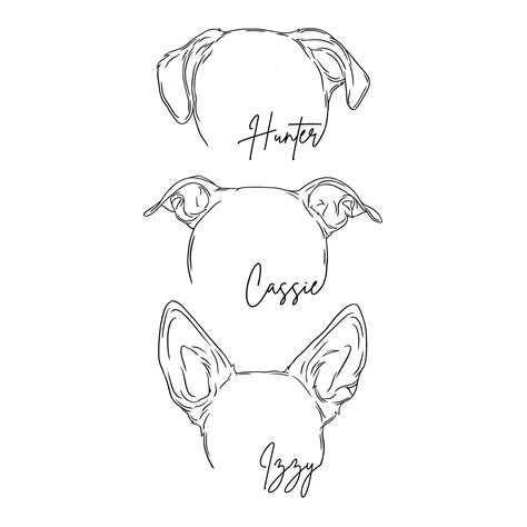 Custom pet ear outline pet outline dog tattoo dog ear illustration pet portrait line drawing ...