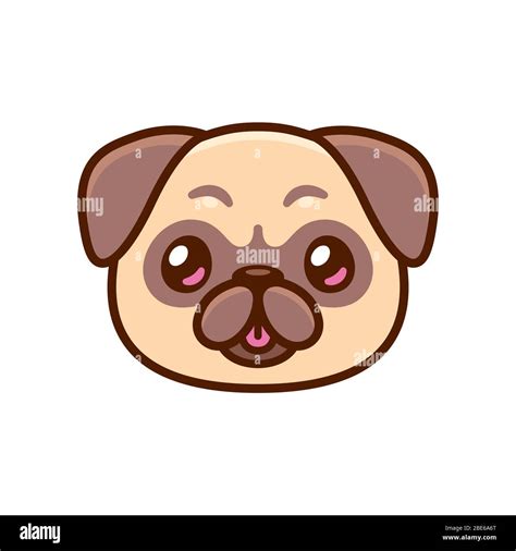 Cute cartoon pug face with tongue sticking out. Kawaii dog portrait ...