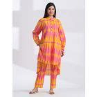 Red Pink Hand Block Printed Cotton High Low Shirt