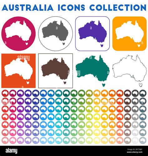 Australia icons collection. Bright colorful trendy map icons. Modern Australia badge with ...