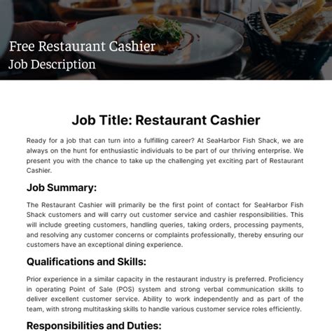 Job Description Of Canteen Cashier at Lisa Teixeira blog