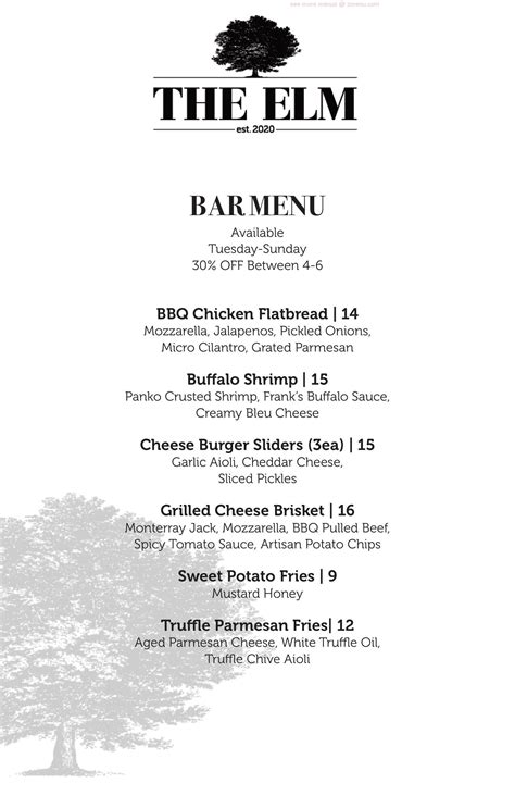 Menu at The Elm pub & bar, La Grange