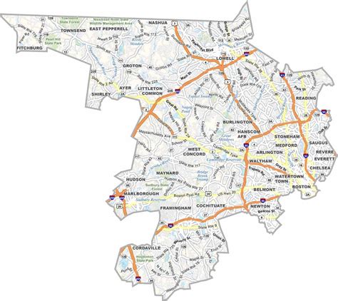 Suffolk County Map, Massachusetts - US County Maps