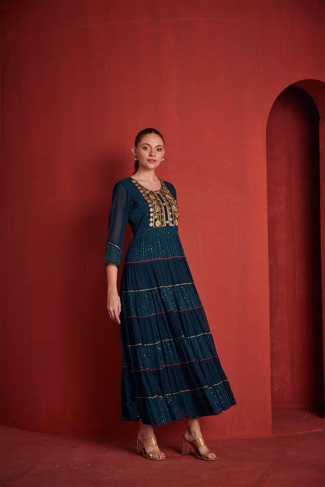 Neeru's Womens Peacock Color Georgette Fabric Dress – neerus-india