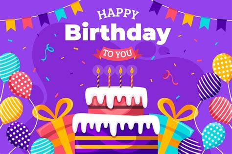 Happy birthday to you flat design with confetti and cake | Free Vector
