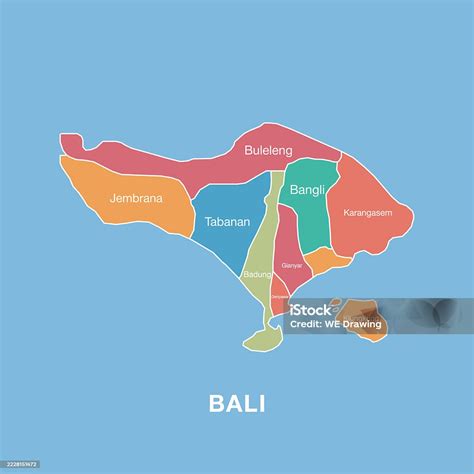 Colorful Map Of Bali Indonesia With Labeled Administrative Districts Stock Illustration ...