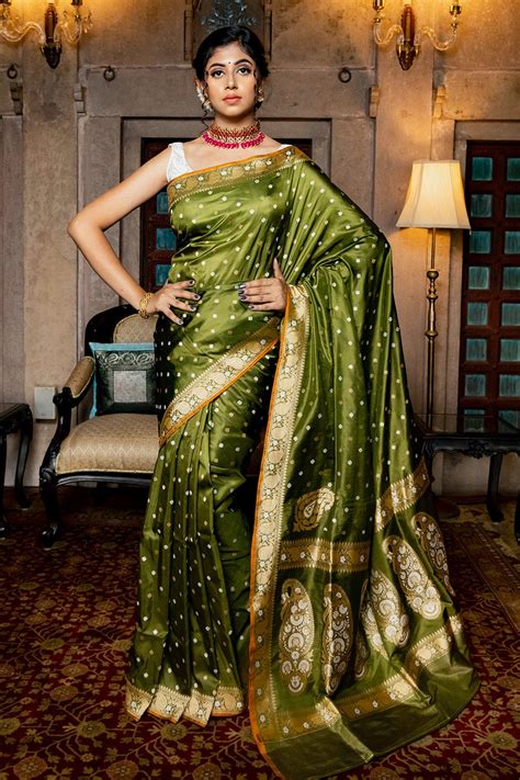 Buy Olive Green Banarasi Saree online-Karagiri