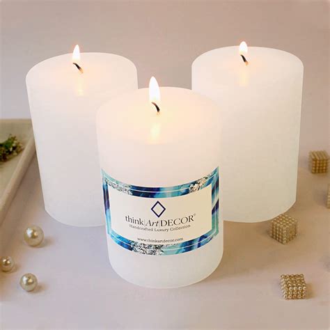 ThinkArtDecor Unscented Pillar Candles Set of 3 | 70 Hrs Each | 3X4 ...