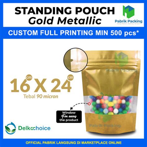 Jual STANDING POUCH COLOUR WINDOW ZIPLOCK GOLD METALLIC SIZE 16x24CM ...