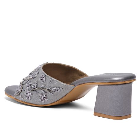 Buy Aarchi Gunmetal Embroidered Heels for Women Online | Eridani