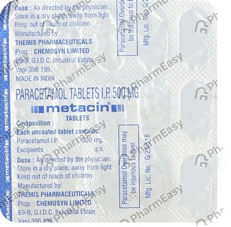 Metacin 500 MG Tablet (15): Uses, Side Effects, Price & Dosage | PharmEasy