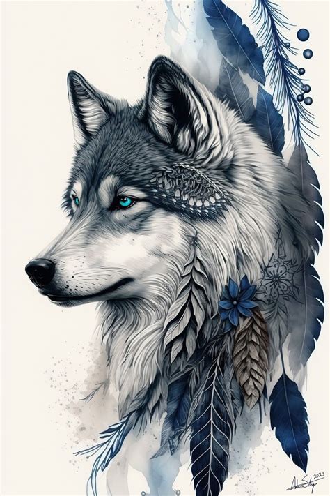 Native American Wolf: Boho Art, Dreamcatcher Watercolor (metal, Paper ...