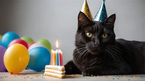 Happy birthday black cat celebrating a birthday halloween party ...