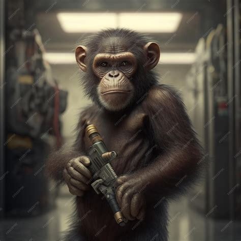 Premium Photo | A monkey with a gun is holding a gun