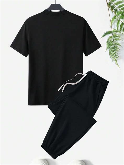 Men's Summer Regular Fit Short Sleeve T-Shirt And Pants Set, Letter ...